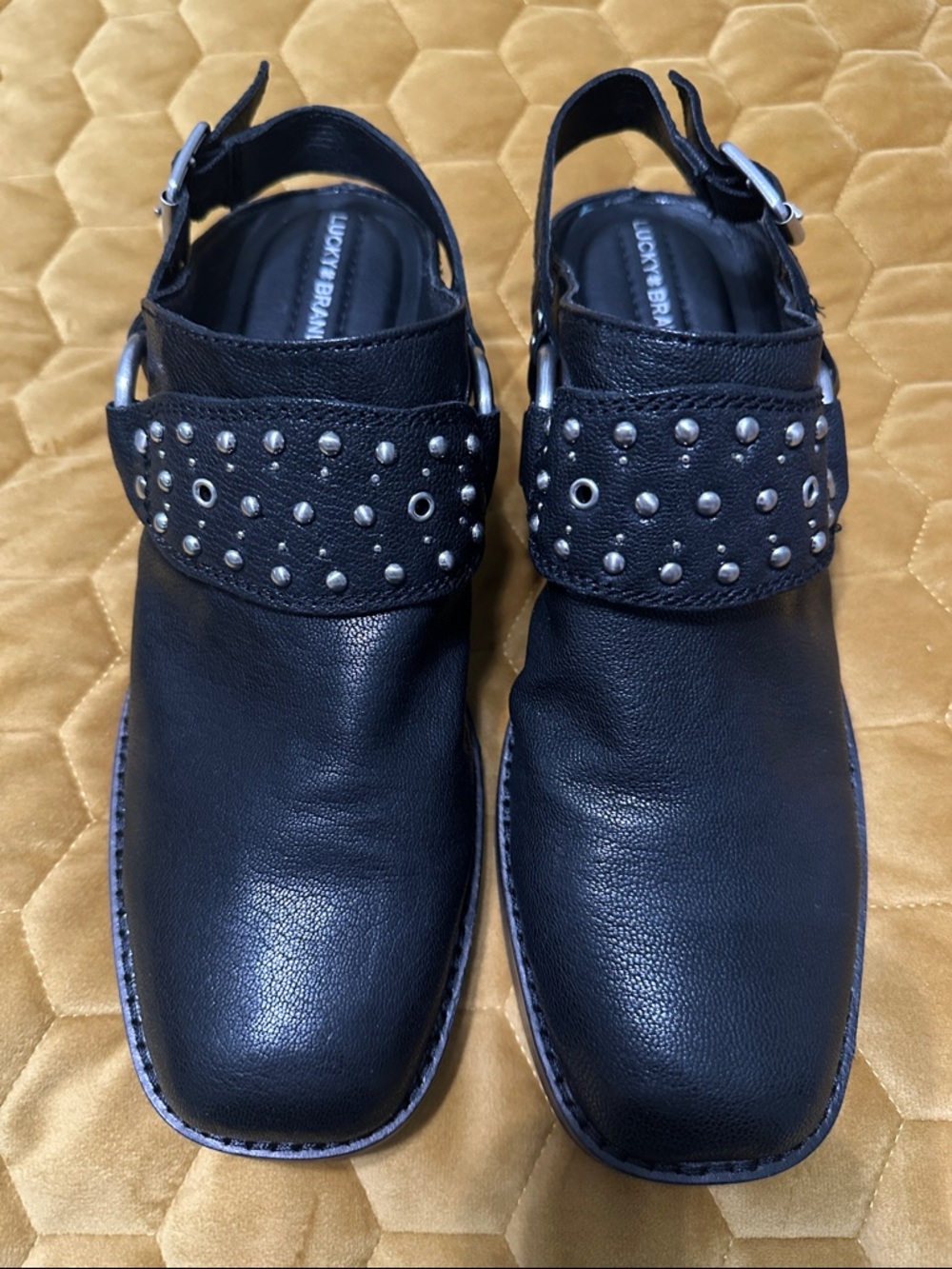 Lucky Brand Black Studded Leather Clogs with Buckle